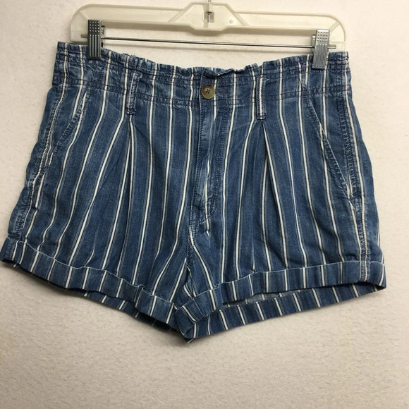 American Eagle Striped Paperbag Denim Shorts Size 6 - Picture 1 of 9